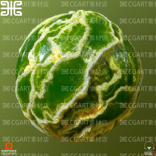 Substance Designer有机绿色硫磺矿床池盐湖纹理sd材质球sp材质球