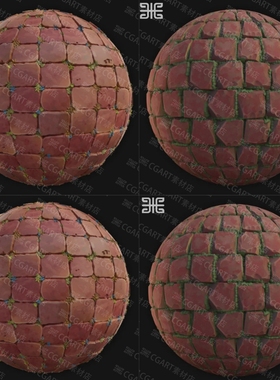 Substance Designer风格化地面地砖红砖草丛铺路石块纹理SD材质球