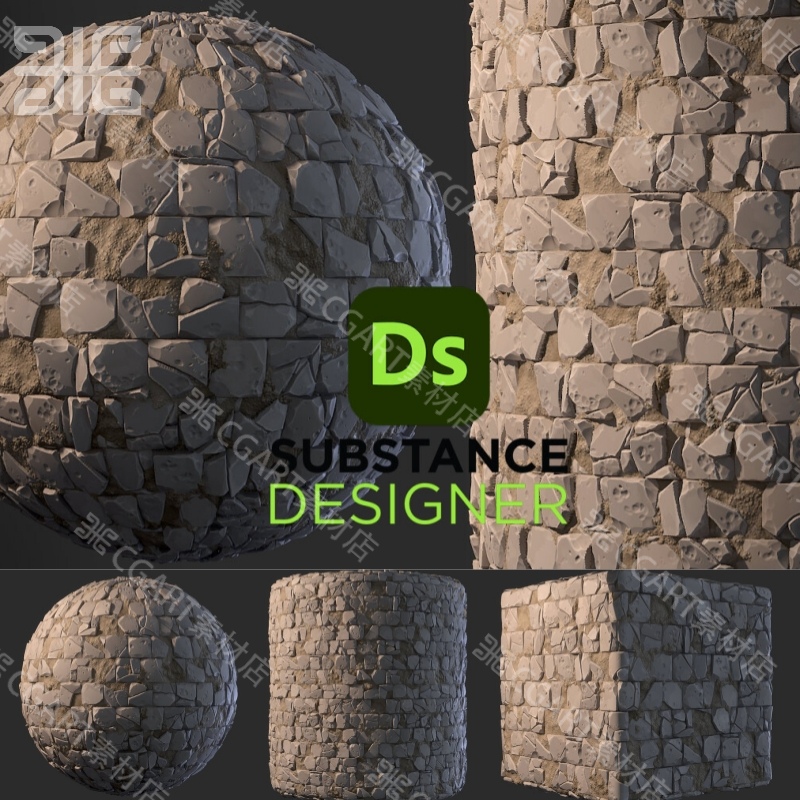 Substance Designer风格化破碎鹅卵石路面墙壁材质球sd教程及sbs