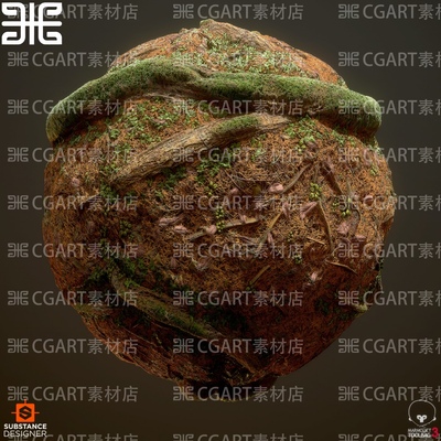 Substance Designer森林地面树根落叶苔藓纹理sd材质球pt材质球