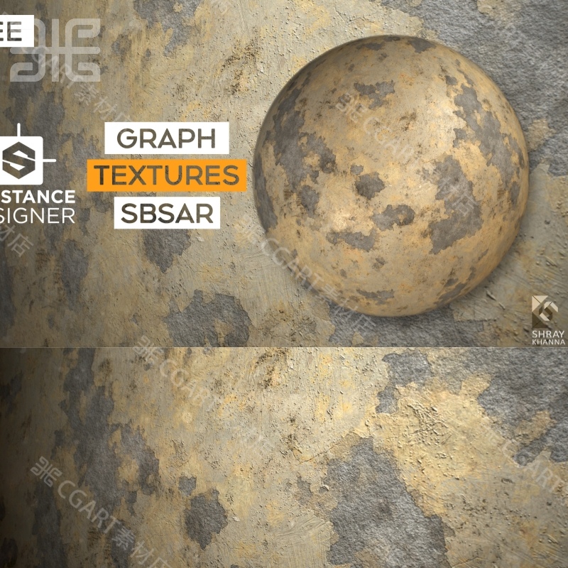 Substance Designer破损水混凝土墙面材质SD脏污渍墙壁材质sbs