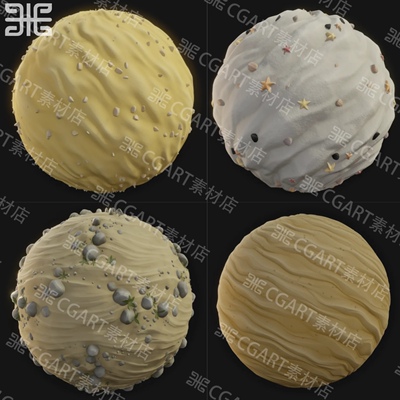 4种substance designer风格化地面沙漠沙子沙滩石块纹理SD材质球