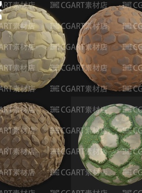 Substance Designer风格化地面土地土壤石块岩石纹理SD材质球SP