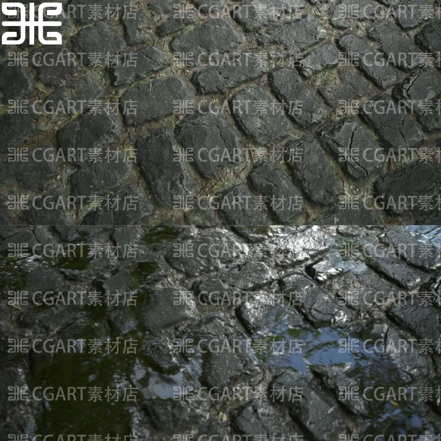 Substance Painter破损老旧地板砖石砖铺地石纹理pt基础材质球sp