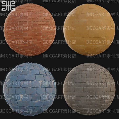 13种Substance Designer风格化红砖砖石砖块SP砖墙墙壁SD材质球