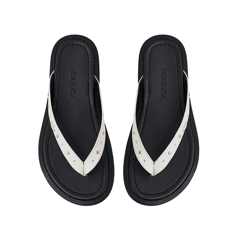 MUARMOA小众设计师品牌2025新铆钉细节羊皮夹趾人字拖凉鞋