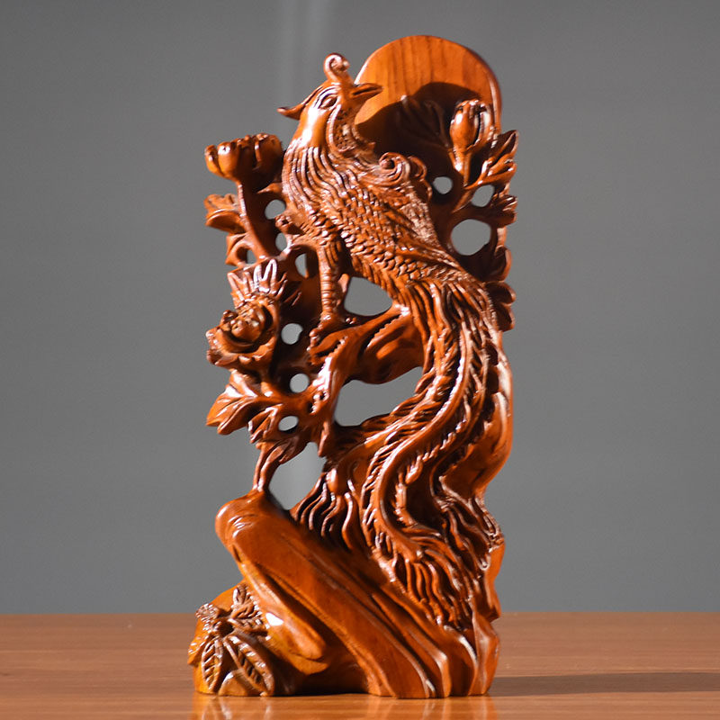 花梨木雕刻凤凰花开富贵摆件根雕吉祥家居客厅玄关装饰红木工艺品