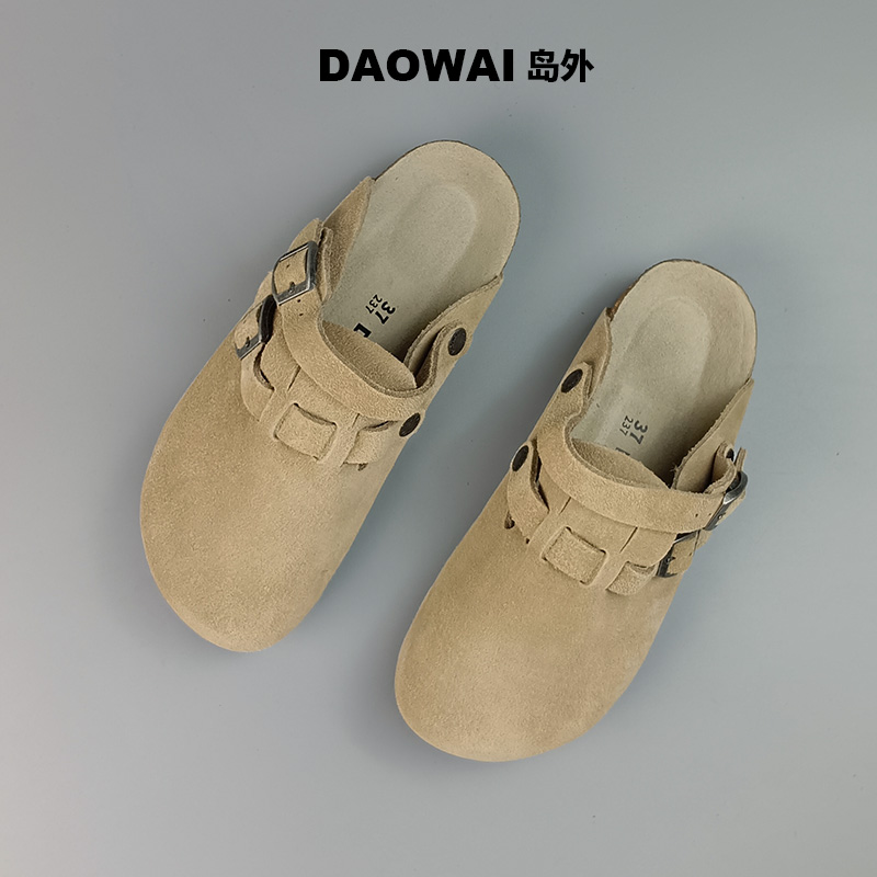 岛外DAOWAI勃肯鞋半包头软木拖鞋休闲设计感复古两穿kay博肯