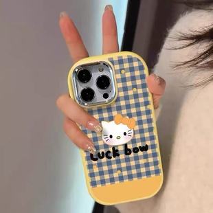 y33 格纹波点小猫适用于vivoY500手机壳Y300Ty200i 新款 y53s小众y35m y31s高级T1女z5i镜框保护套 y93防摔y78