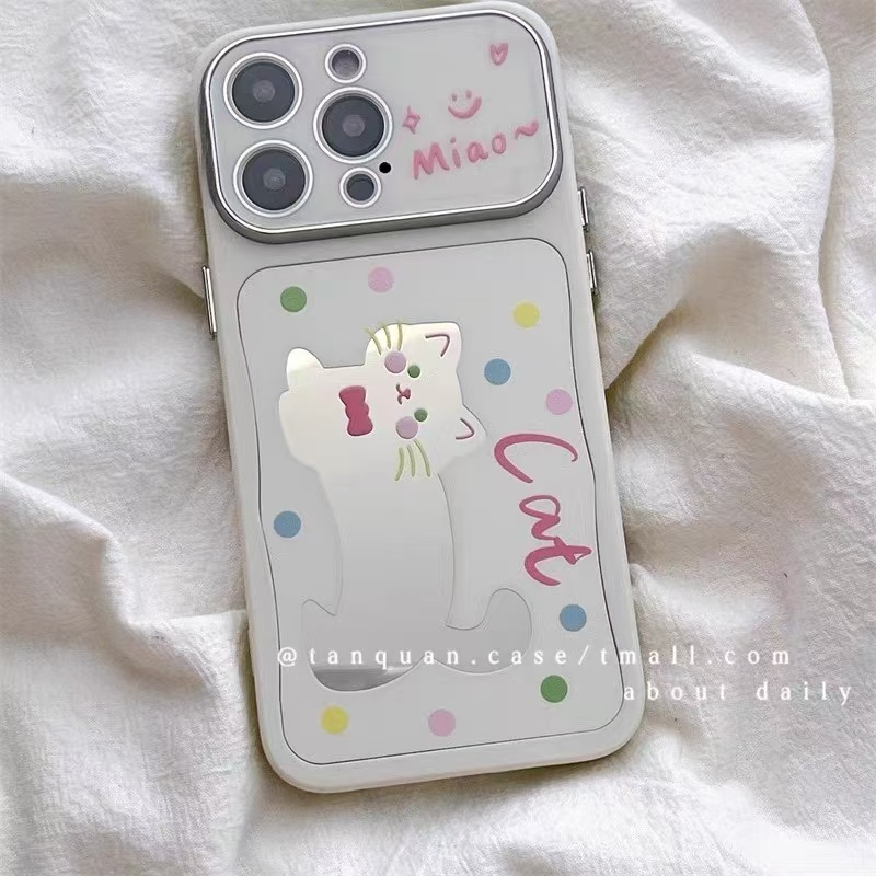 镜子猫咪波点适用于苹果17PROMAX手机壳iphone15/16硅胶13pm/14/11PRO软壳xr/XsMax防摔7/8Plus女MINI新视窗