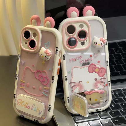 火翔耳朵小猫适用于OPPOFindX8手机壳X9proX7Ultra/X6Reno15pro14/13女K12X/10/9S保护套A6GTA3X/A2/R17奶油