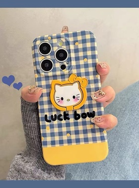 蓝白格子小猫适用于于oppo reno11pro9/8/7/6/5pro+/5k/4se/3手机壳r17新款r15/r11全包r9sk防摔+个性女ace2z