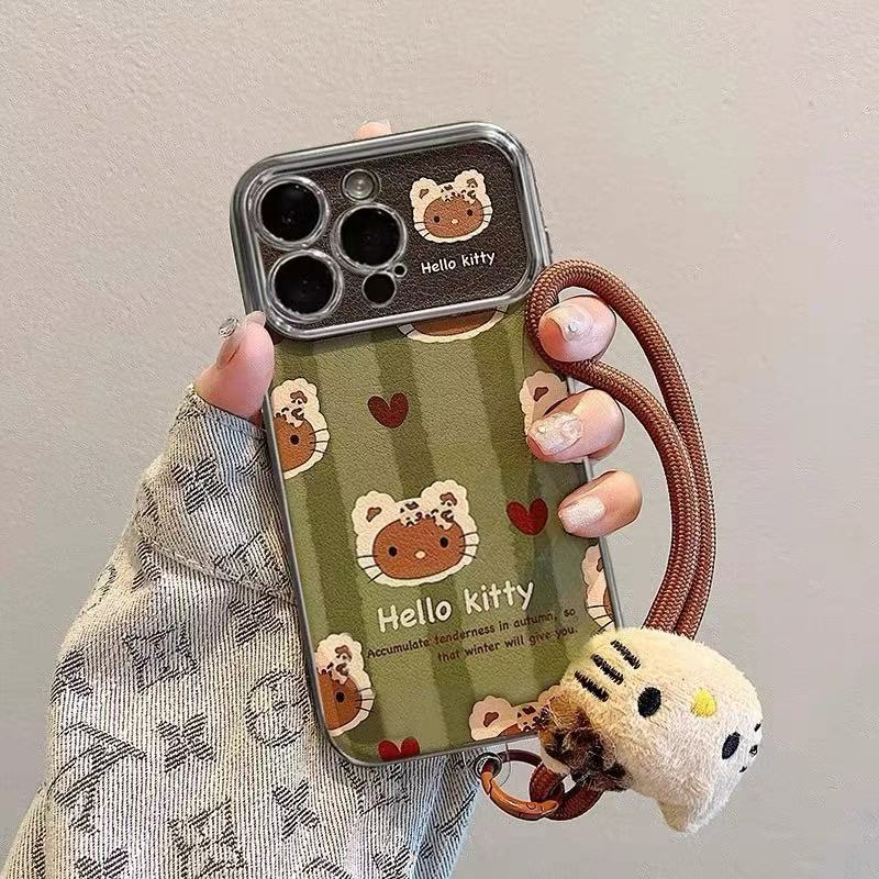 绿纹棕色KT猫适用于vivox200s手机壳x100pro/x90s/x80/70/60tS18保护套S30/20/19/16/15女12/10/9/7新视窗