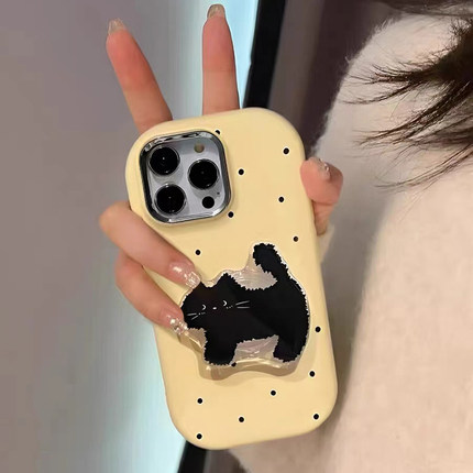 波点立体黑猫适用于oppofindx9手机壳reno15pro/14/1312/11/9/8/7/5r17女r15/Findx8s+/x6x7pro4se镜框保护套