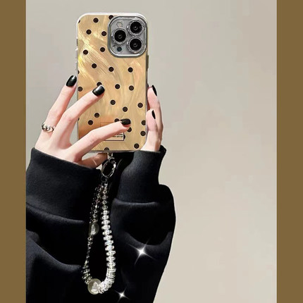 黑色波点手链适用于oppo reno15pro手机壳14/13/12女reno11pro/10/9/8pro+保护套reno6/5k4se新款reno7se羽纱