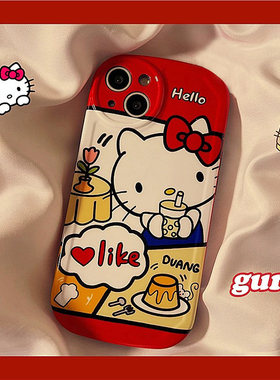 卡通红色小猫适用于红米k90手机壳Turbo4pro/3保护套note15pro+14/13/12R/8女K80K70EK60至尊小米10X/9A直边