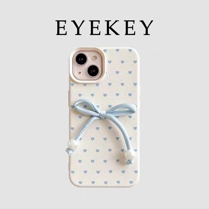 爱心蓝蝴蝶结适用于华为mate70pro+手机壳mate60e/50/40epro新款皮纹pura70pro/p60/p50/p40pro/p3070Ultra女