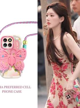 蝴蝶支架背带适用于荣耀500pro手机壳荣耀400300 Ultra2/100/90GT/80保护套x60pro新款x70i+/40女30/20se泡芙