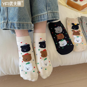 夏季船袜女纯棉可爱波点小熊ins日系少女浅口不掉跟薄款短袜单鞋