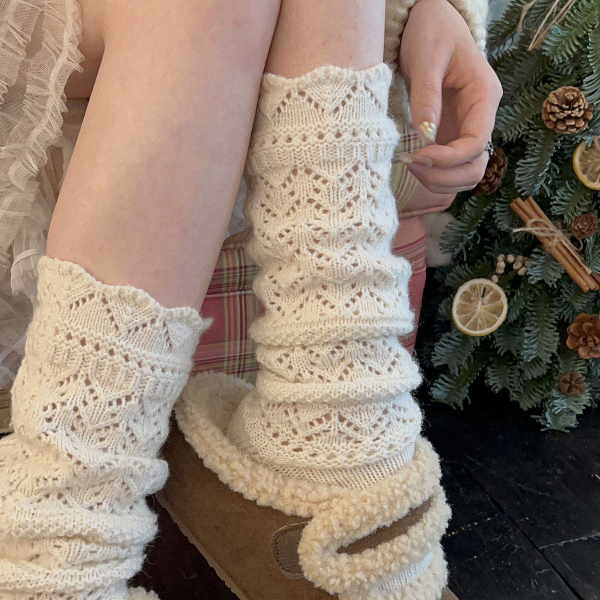 针织镂空小腿袜子女春秋显瘦保暖配勃肯鞋长筒靴袜毛线长筒堆堆袜,女士内衣/男士内衣/家居服,中筒袜,淘宝优惠券,粉丝福利购,淘宝优惠卷