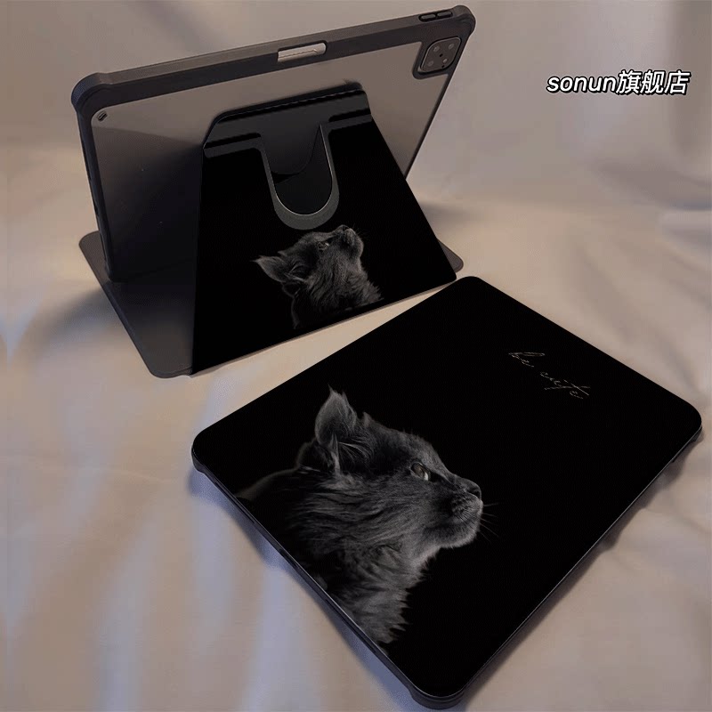 倚琪 黑色猫咪2025新款小米平板8保护壳适用11英寸红米pad7带笔槽旋转电脑pro6透明卡通12.4寸7Spro硅胶套