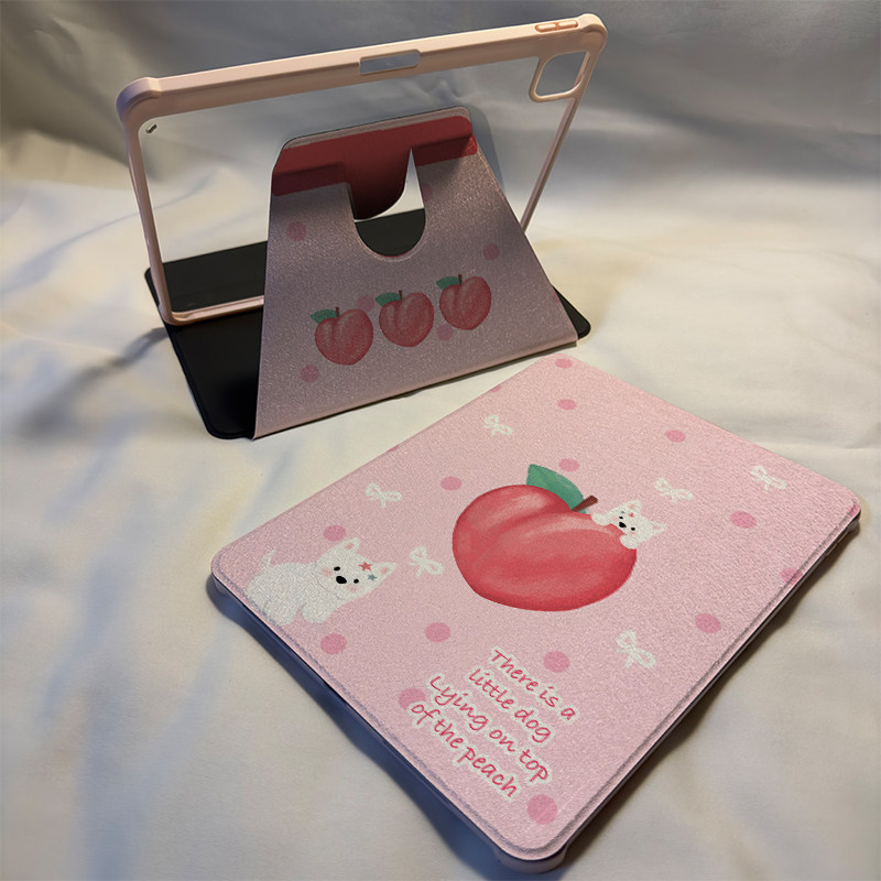 倚琪 粉色桃子2025新款小米平板8保护壳适用11英寸红米pad7带笔槽旋转电脑pro6透明卡通12.4寸7Spro硅胶套