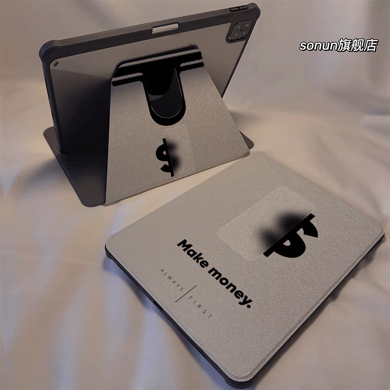 倚琪 钱币字母2025新款iPad10/9保护壳适用苹果air5/4/3透明8旋转10.2卡通Pro12.9/13亚克力mini7平板硅胶套6