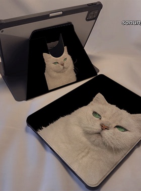 倚琪 白色猫咪2025新款matepad12保护壳适用华为matepad air2透明7荣耀平板V9pro带旋转V8卡通magic硅胶套se6