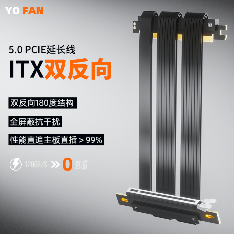 游梵PCIE5.0双反向显卡延长线ITX