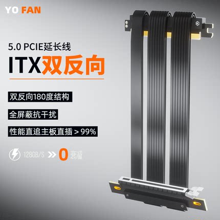 游梵PCIE5.0显卡延长线双反向ITX背靠A4迷你小机箱X16竖装服务器