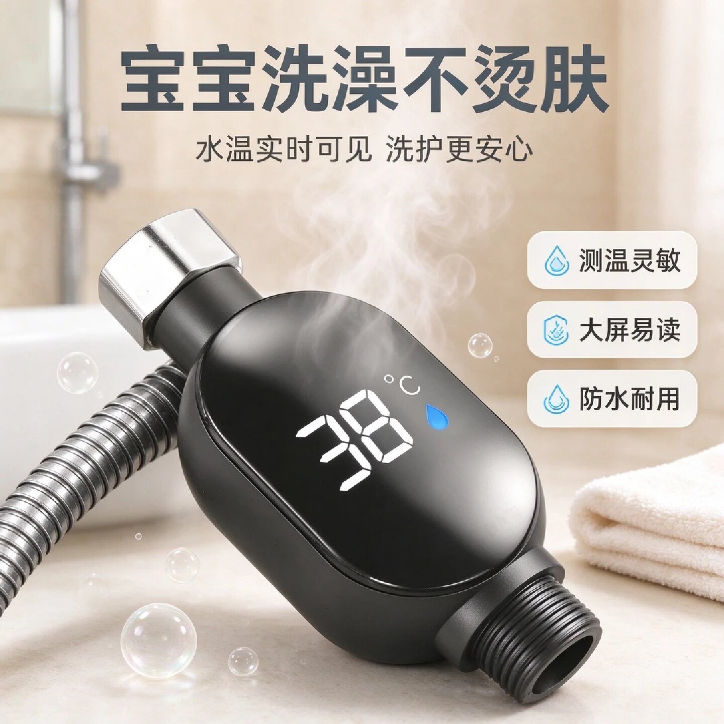 家用花洒水温显示器LED智能测温器洗澡防烫伤测温仪水龙头温度计