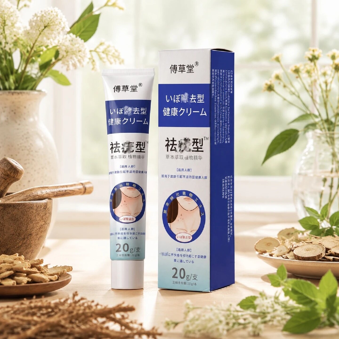 傅草堂祛疣型草本乳膏手足脖子腋下部位温和修护皮肤外用护理软膏