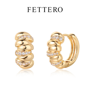 气质轻奢复古设计感 金色错开3条鼓钻耳环 fettero 铜合金耳饰