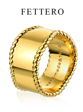 fettero 铜合金戒指 【宽面波浪麻绳戒指】高定设计小众个性指环