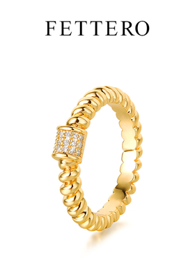 fettero 铜合金戒指 【金色弹簧圈3排镶戒指】气质轻奢时尚指环简