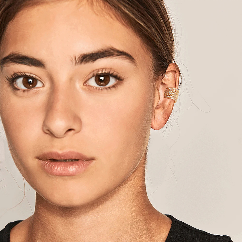 fettero 铜合金耳饰 【金色单个链条黑皇冠耳夹】轻奢时尚气质小