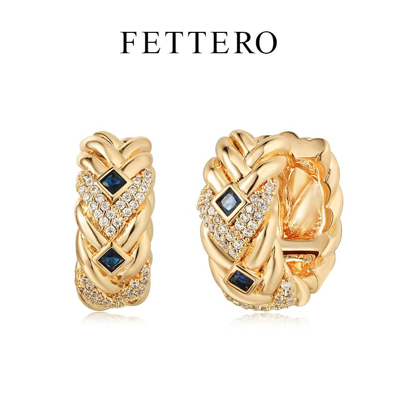 fettero铜合金金色麻花耳环