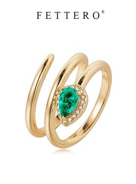 fettero 铜合金戒指 【金色绕线水滴戒指】气质百搭绿色小众简约