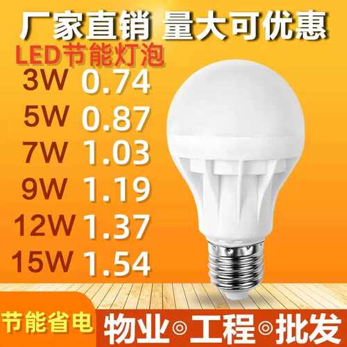 led灯泡超亮e27螺口地摊家用室内白光仿飞塑料节能球泡灯厂家