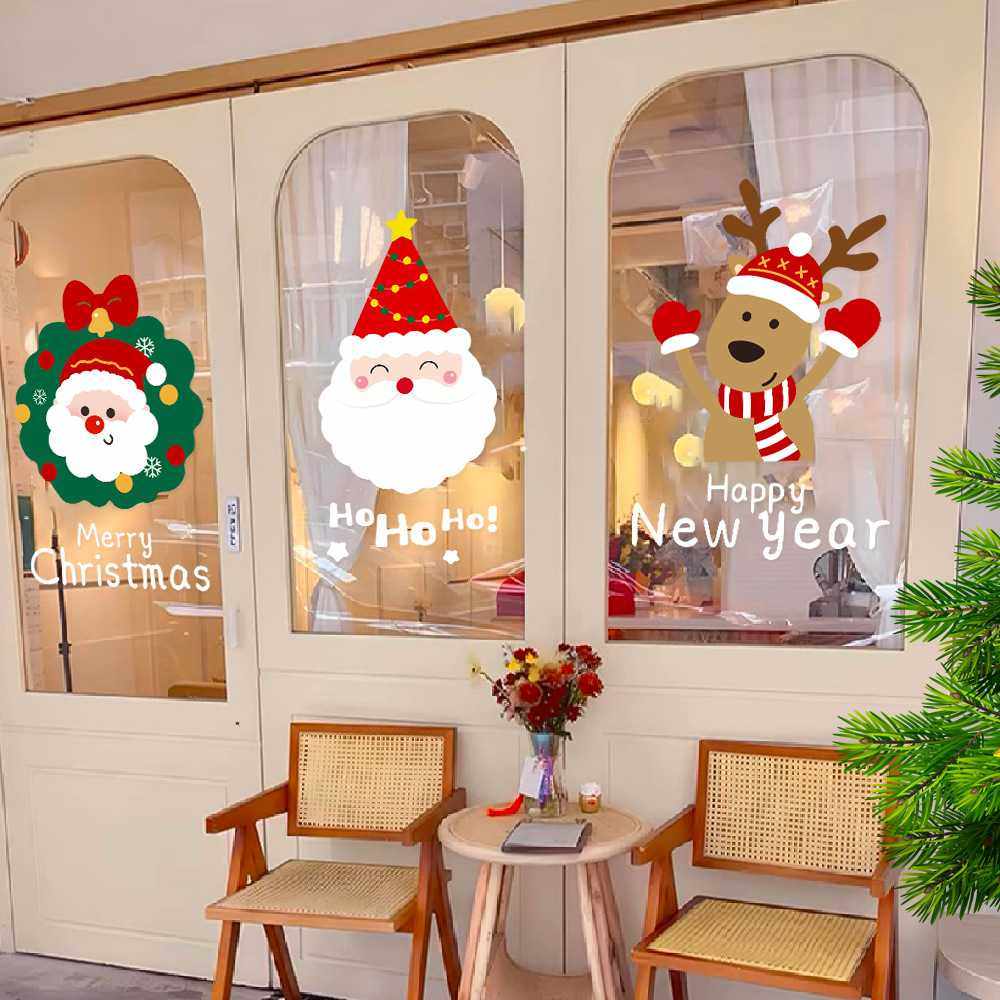 2026圣诞节装饰静电贴纸圣诞老人窗户橱窗贴画玻璃门新年布置窗花