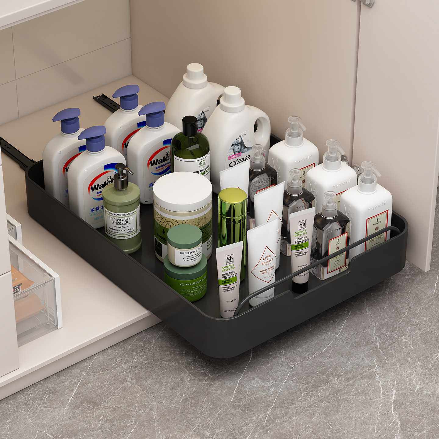 浴室可伸缩拉篮厨房深柜抽拉式置物架橱柜下水槽抽屉式收纳整理架