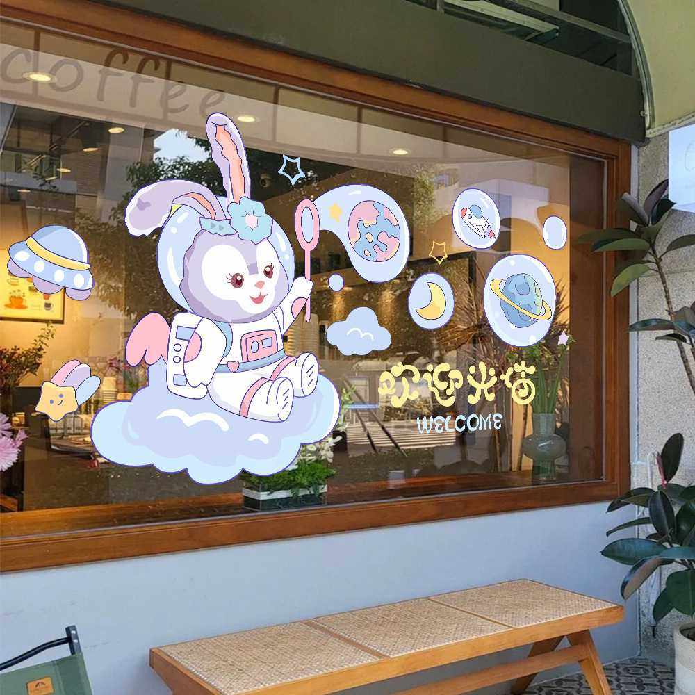 ins风格网红欢迎光临橱窗贴纸店铺玻璃门卡通可爱装饰贴画窗贴