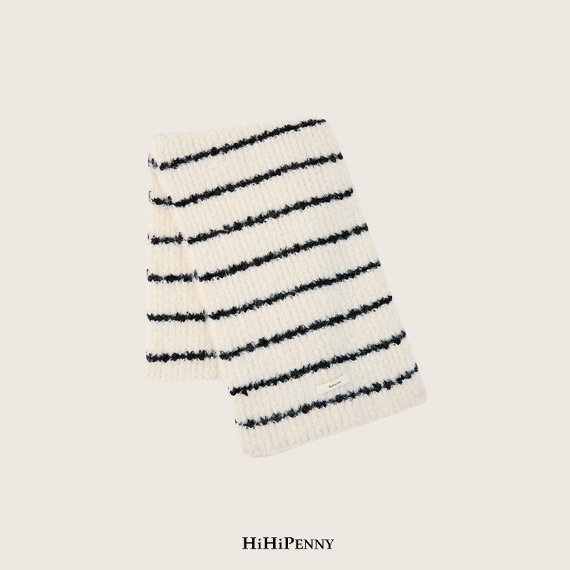 HiHipenny/经典黑白条纹围巾女冬季百搭软糯围脖
