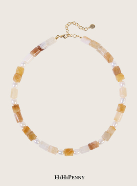 HiHipenny/黄玉珍珠天然石项链东方柔美轻奢设计