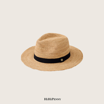 HiHipenny/经典本色巴拿马拉菲草帽复古黑带遮阳优雅