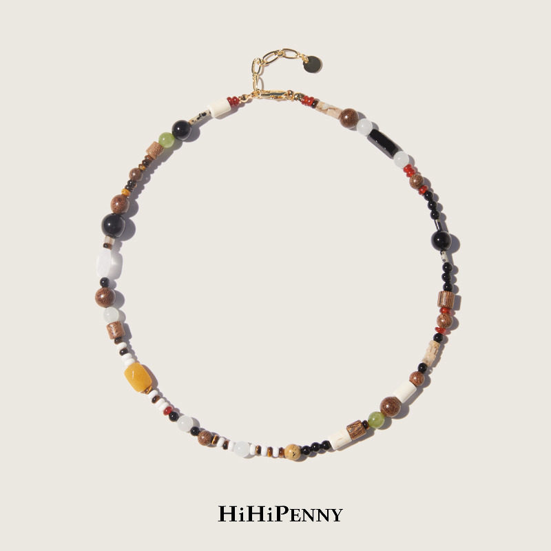HiHipenny/温暖壁炉黑玛瑙金丝檀木珠项链虎眼黄玉天然石串珠项链