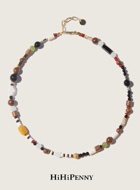 HiHipenny/温暖壁炉黑玛瑙金丝檀木珠项链虎眼黄玉天然石串珠项链