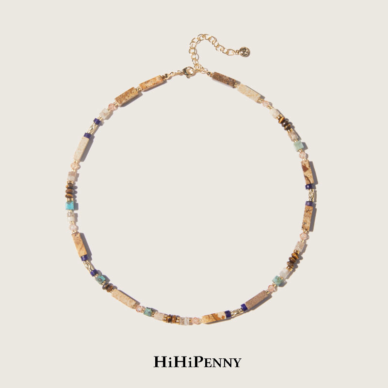 HiHipenny/温暖壁炉图画石虎眼算盘珠项链青金石天然石串珠项链女