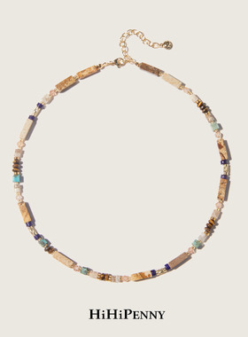 HiHipenny/温暖壁炉图画石虎眼算盘珠项链青金石天然石串珠项链女