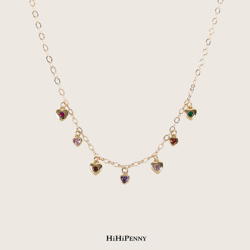 HiHipenny/心形锆石项链多彩镶嵌甜美优雅